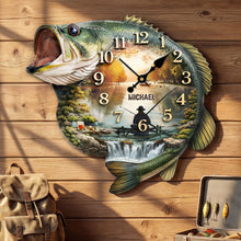 Load image into Gallery viewer, "Time for Fishing Adventures!" - Personalized Acrylic Clock for Fishing Lovers Hanging Wall Clock PopCulturePrints
