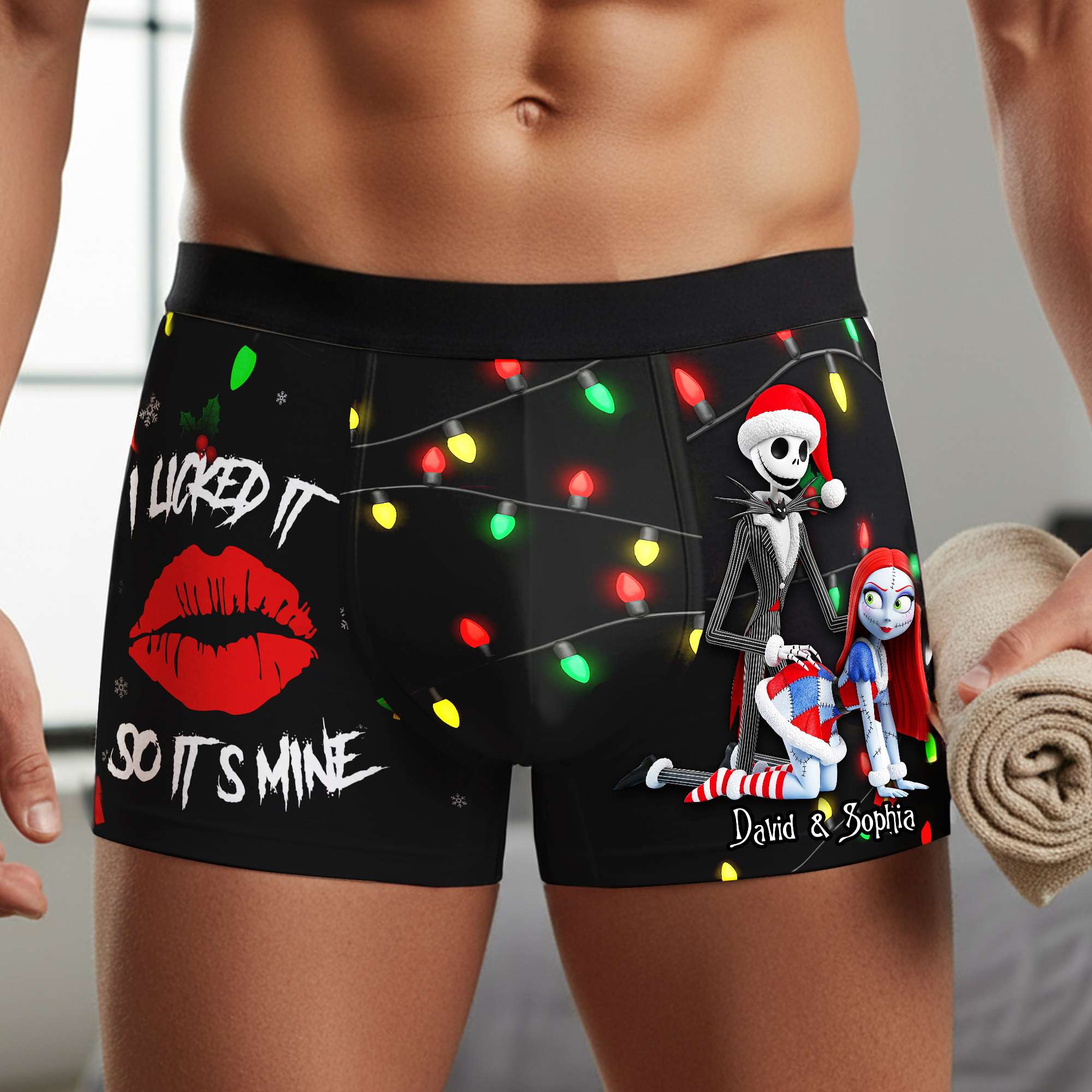 I Licked It, So It’s Mine - Freaky Skeleton Couple Christmas Boxers - Personalized Gifts for Him Boxer Briefs PopCulturePrints