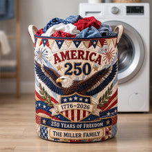 Load image into Gallery viewer, "Celebrate Freedom with Pride - Personalized America 250th Anniversary Quilted Laundry Basket - A Perfect Gift for Patriotic Families"
