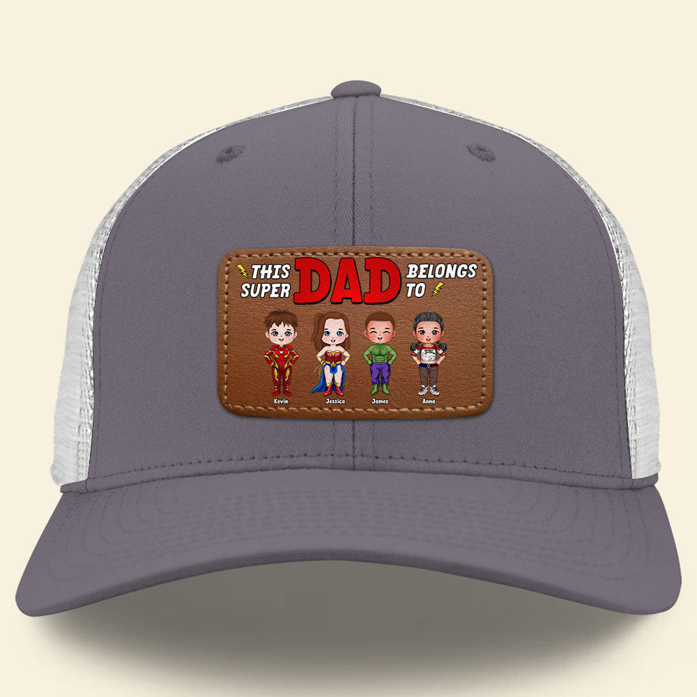 Custom Super Dad Leather Patch Hat - Personalized with Kids' Names