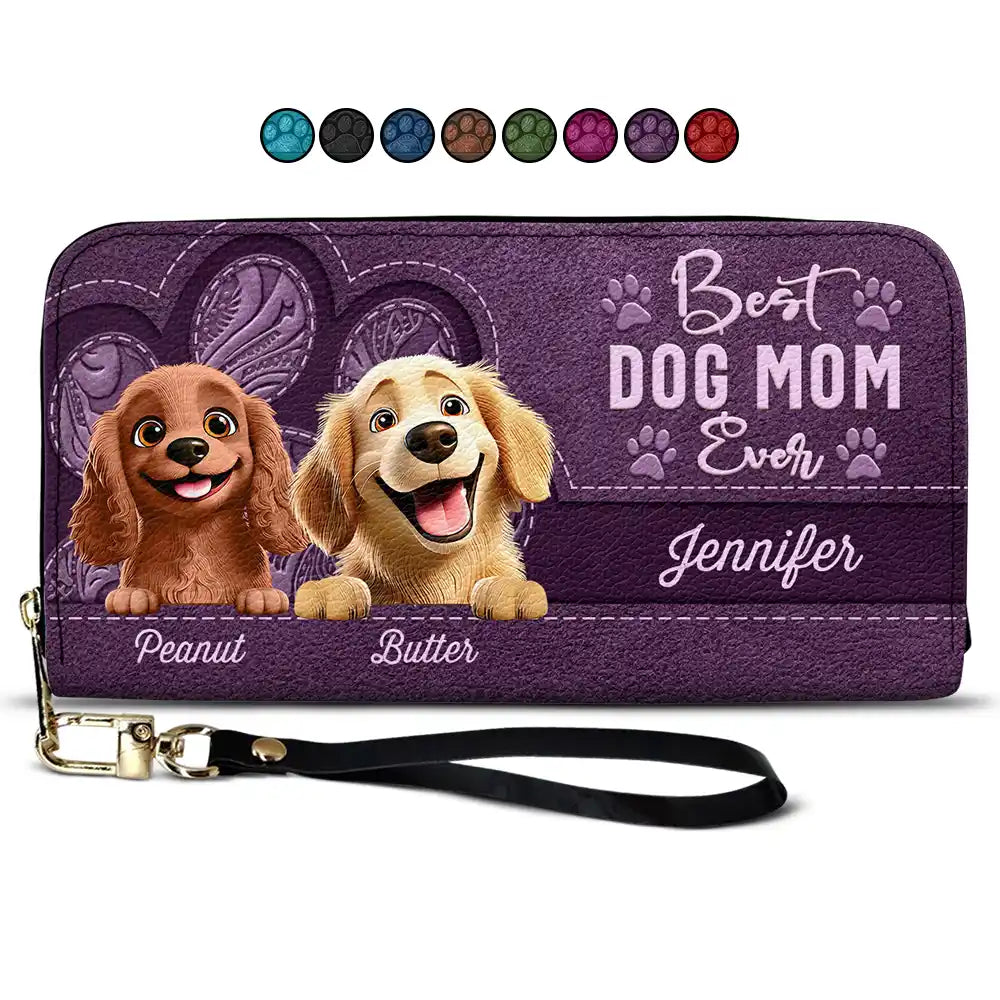 Best Dog Mom Ever 3D Effect - Personalized Leather Long Wallet for Pet Lovers Leather Long Wallet PopCulturePrints