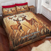 Load image into Gallery viewer, Personalized Romantic Deer Couple Quilt Bed Set Blanket PopCulturePrints

