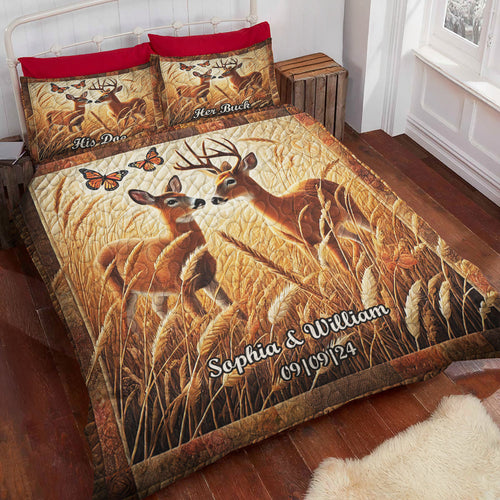 Personalized Romantic Deer Couple Quilt Bed Set Blanket PopCulturePrints
