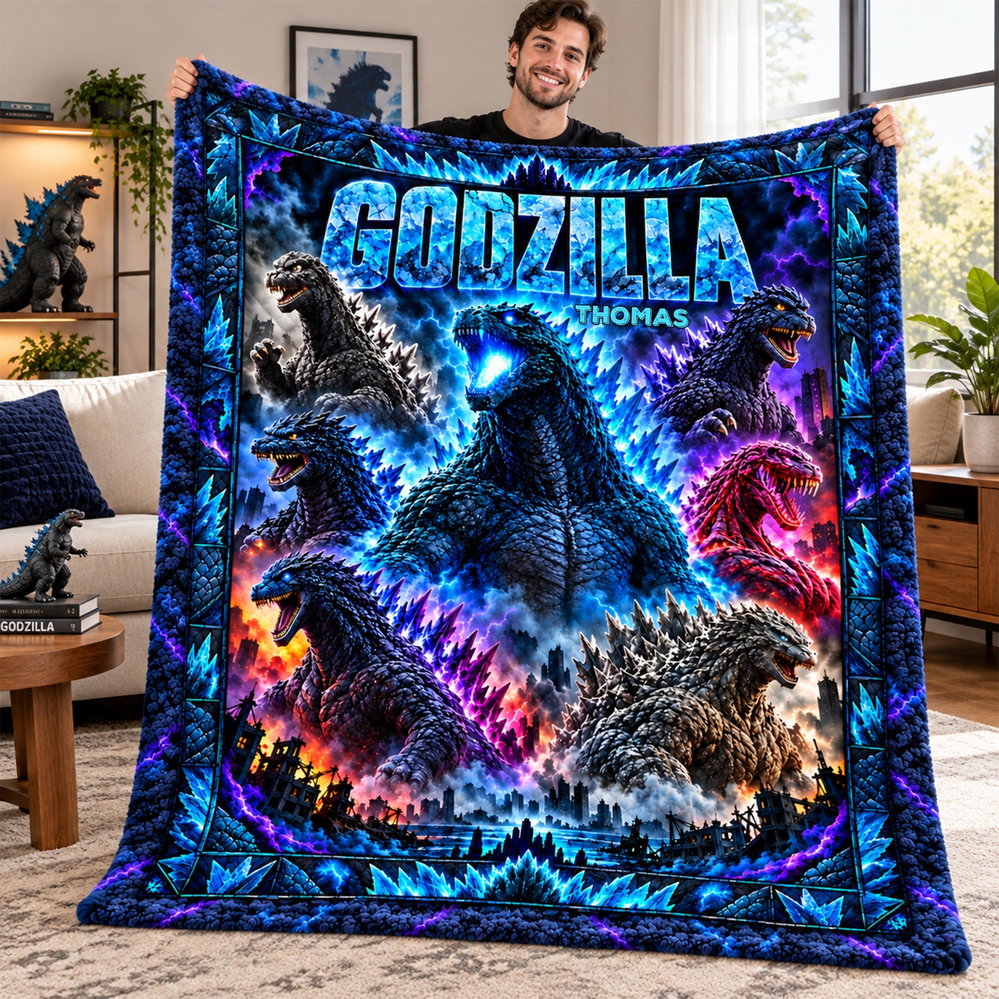 "Unleash Your Inner Monster!" - Giant Monster Blanket, Personalized Gift for Godzilla Fans Blanket PopCulturePrints