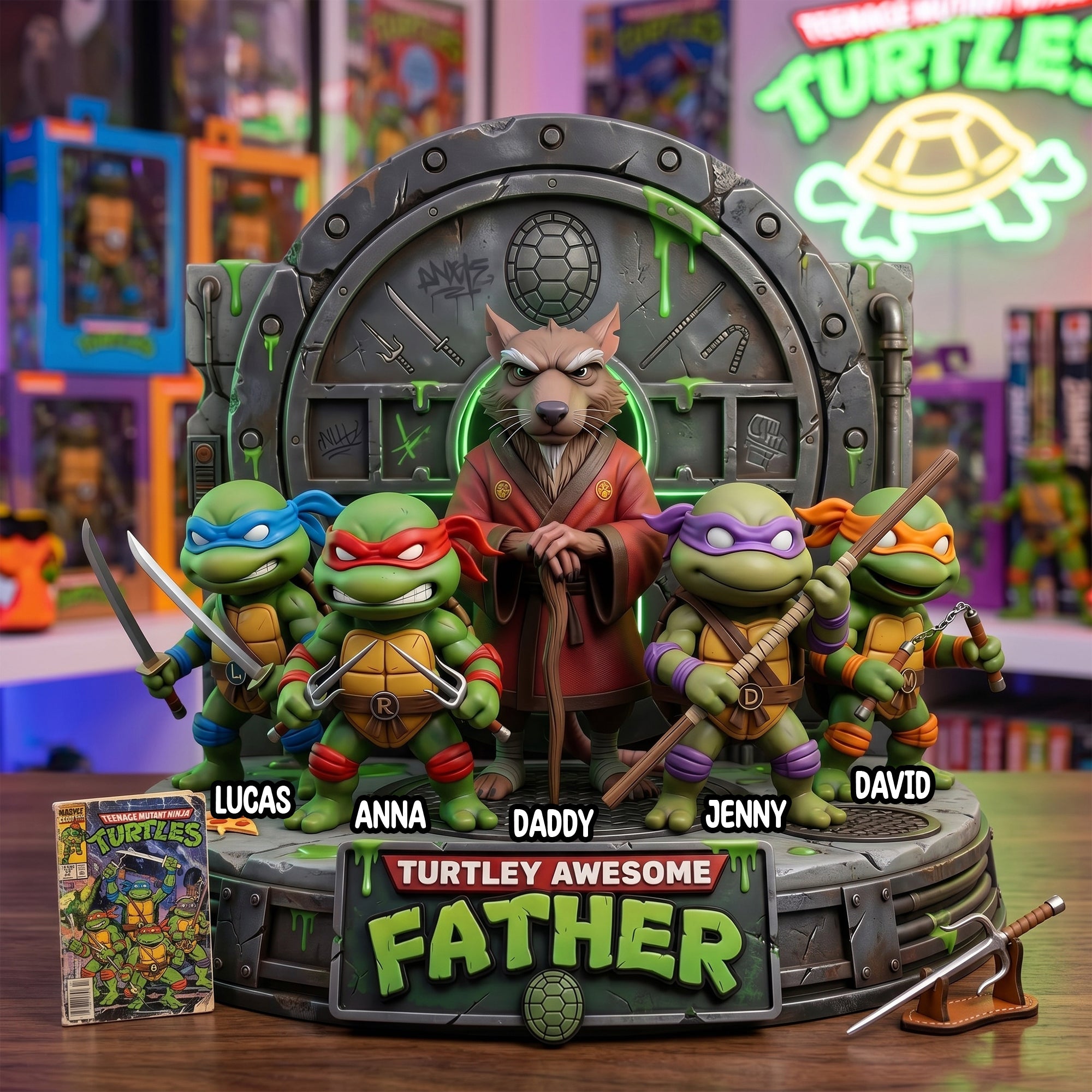 Turtley Awesome Father - Personalized Acrylic Plaque for Dads Shaped Plaques PopCulturePrints