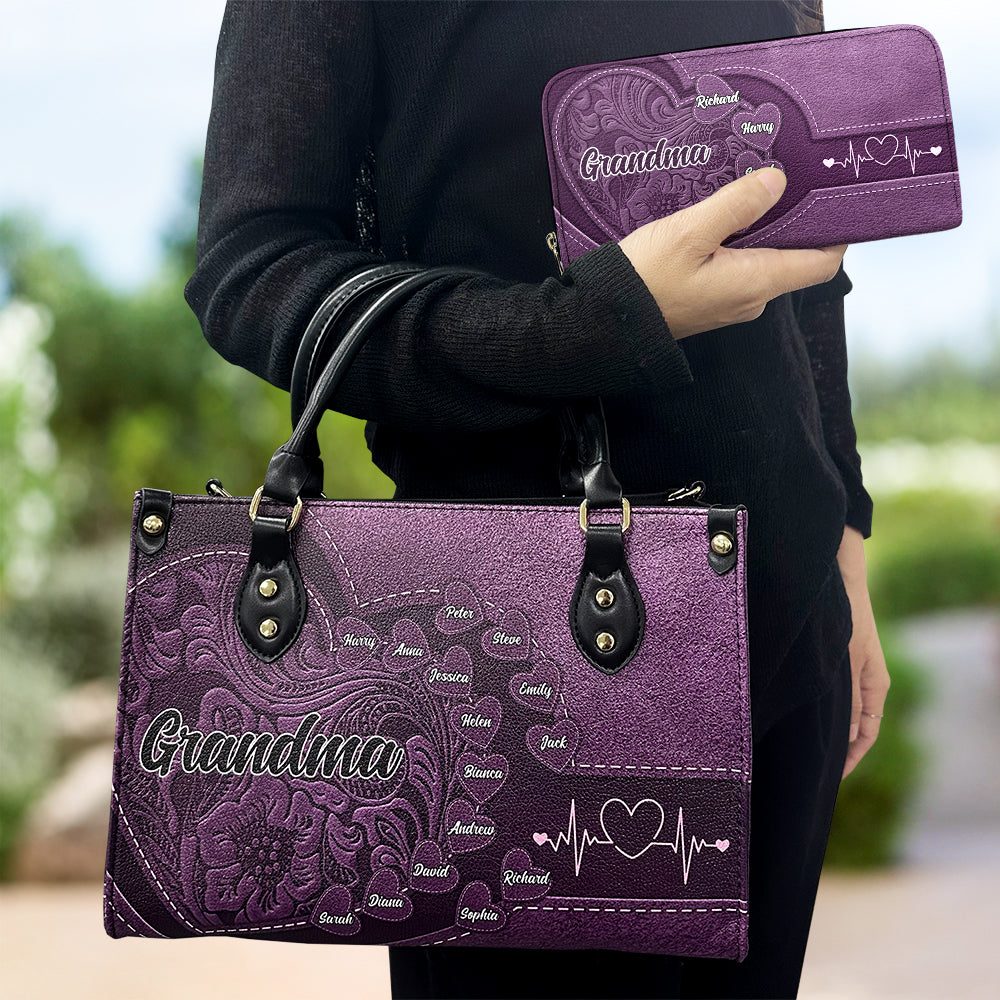 “Grandma's Heart: Cherished Memories” - Personalized Combo Leather Wallet and Bag - Perfect Gift for Grandma, Mom, and Loved Ones Combo Leather Wallet & Bag PopCulturePrints