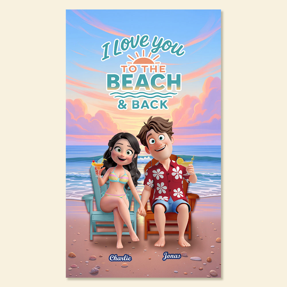I Love You to the Beach & Back - Personalized Summer Couple Beach Towel Beach Towel PopCulturePrints