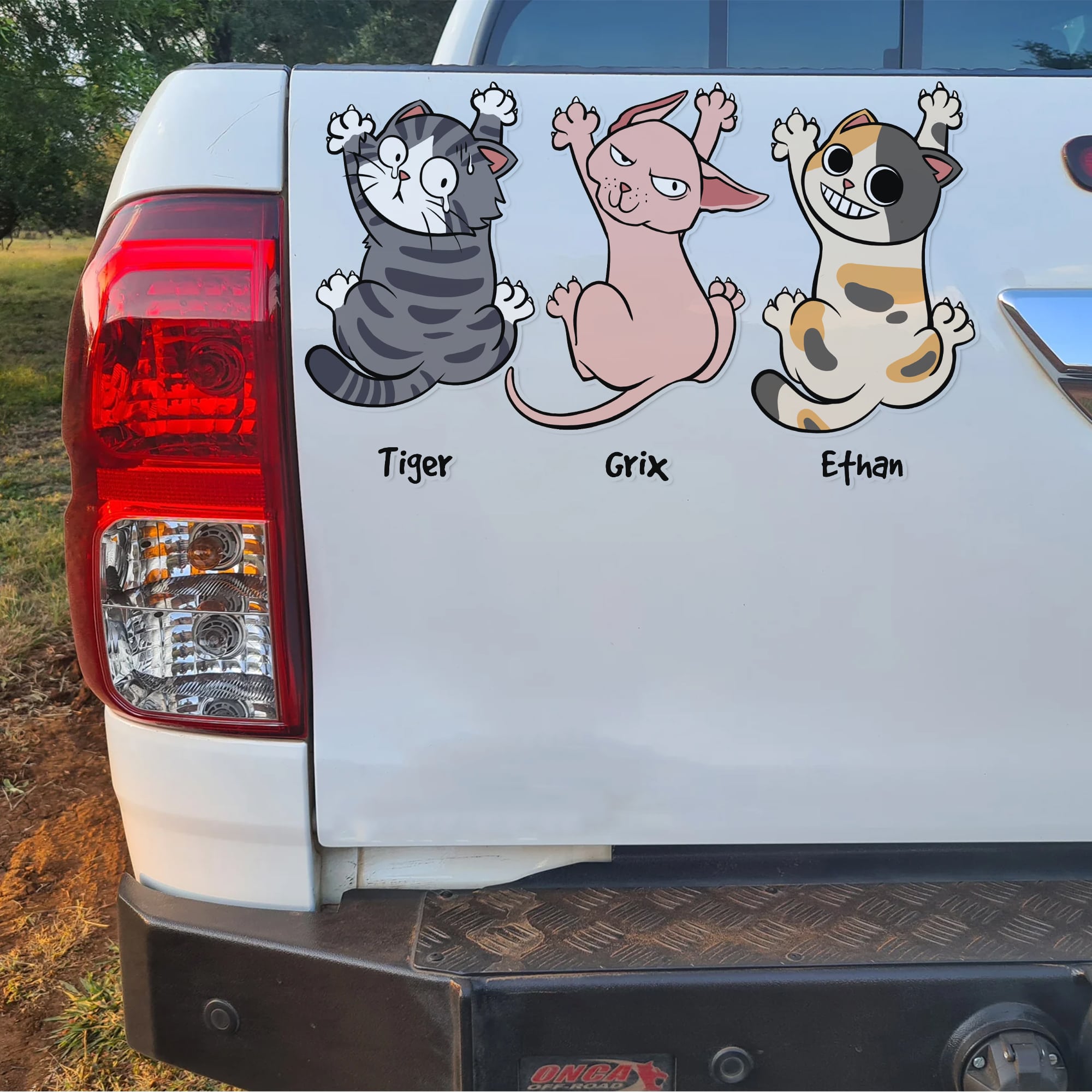 Personalized Car Decal for Cat Lovers - Funny Hanging Cats Custom Names