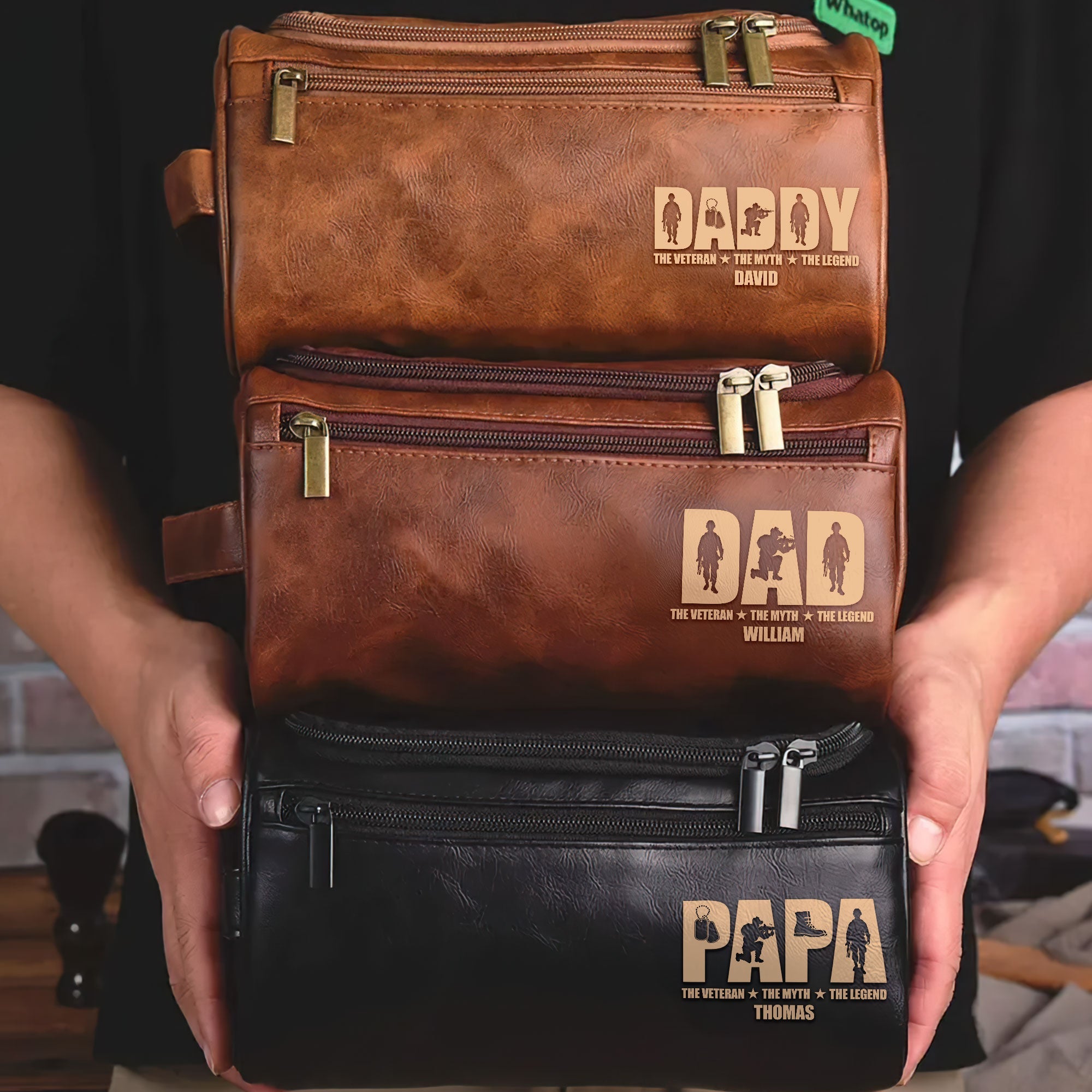 “Papa: The Veteran, The Myth, The Legend” - Personalized Leather Toiletry Bag, Gift for Dad and Grandpa Toiletry Bag PopCulturePrints