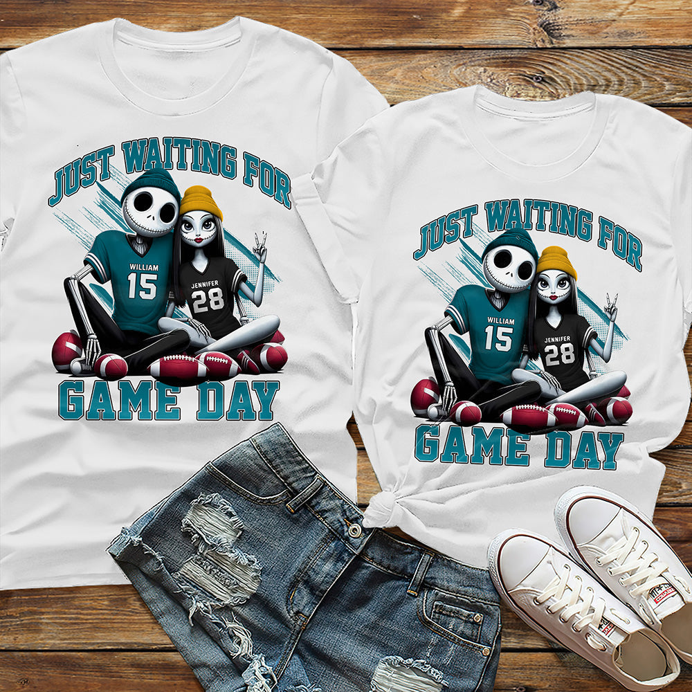 Personalized Couple Football Lover Shirts - Just Waiting for Game Day