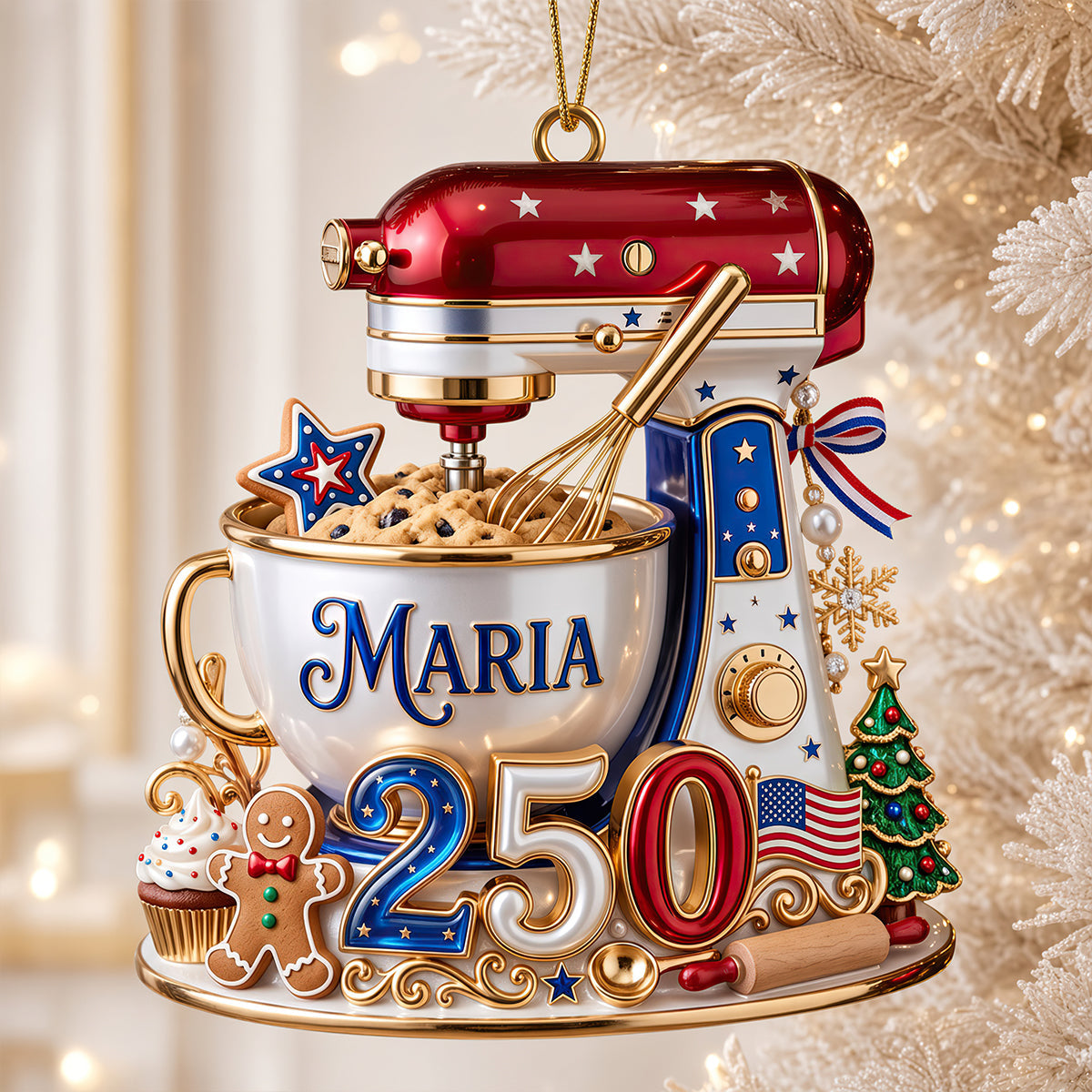 Celebrate Baking Joy - USA 250th Anniversary Stand Mixer Christmas Ornament - Personalized Gifts for Bakers