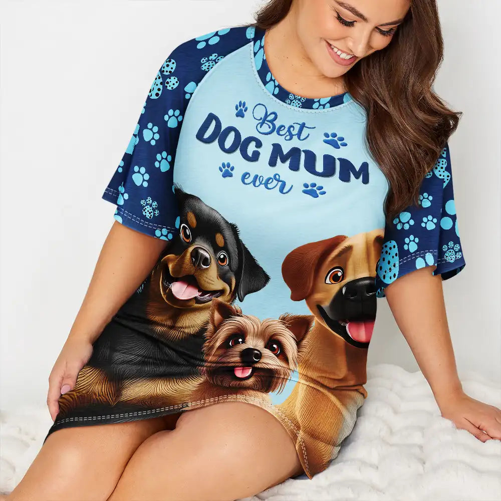 Best Dog Mom Ever 3D Effect - Personalized Women's Sleep Tee Women's Sleep Tee PopCulturePrints
