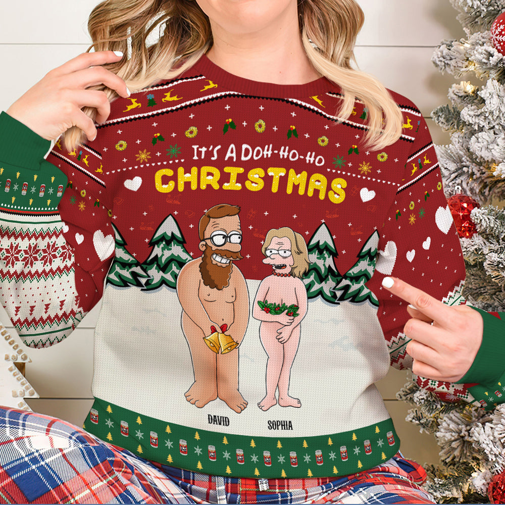 Personalized Funny Cartoon Couple Christmas Sweater Ugly Christmas Sweater PopCulturePrints