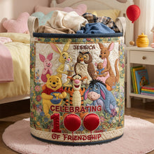 Load image into Gallery viewer, Celebrating 100 Years of Friendship - Happy Century Quilted Laundry Basket - Personalized Gift for Friends, Family &amp; Loved Ones Laundry Basket PopCulturePrints
