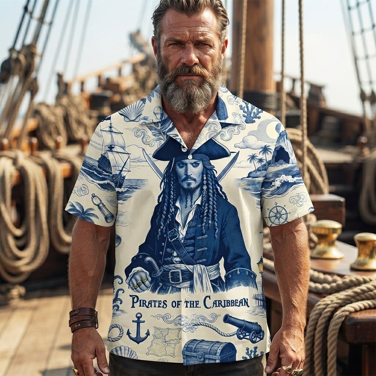 Ocean Voyager Toile De Jouy Hawaiian Shirt - Personalized Gifts 04pgdt160726 Hawaiian Shirts PopCulturePrints