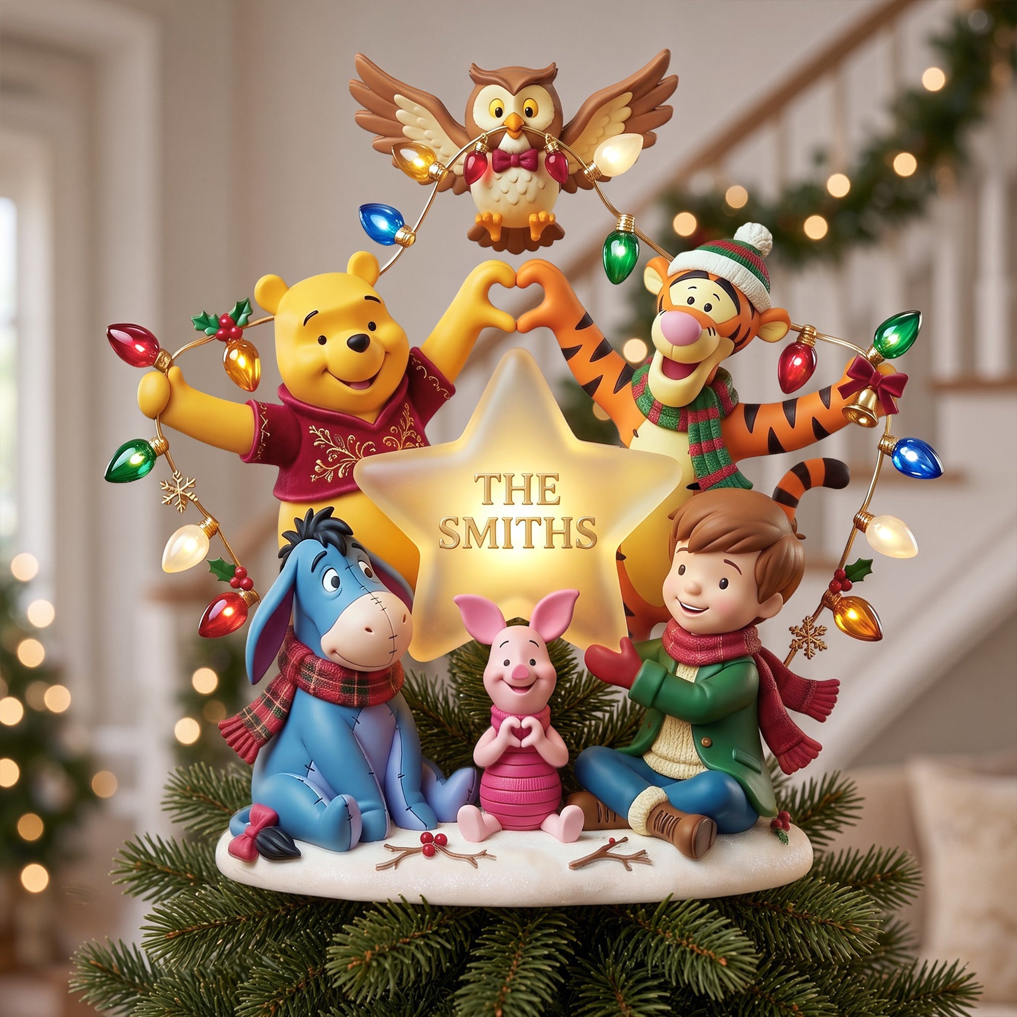 "Celebrate Togetherness with Woodland Friends!" - Personalized Christmas Tree Topper - Gift for Families, Kids, and Loved Ones