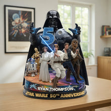 Load image into Gallery viewer, “Celebrate Love Through the Galaxy” - Epic Saga Anniversary Acrylic Plaque - Personalized Gift for Star Wars Fans Shaped Plaques PopCulturePrints
