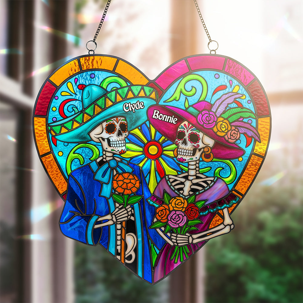 Colorful Skull Couple Suncatcher - A Unique Personalized Gift for Couples Ornament PopCulturePrints