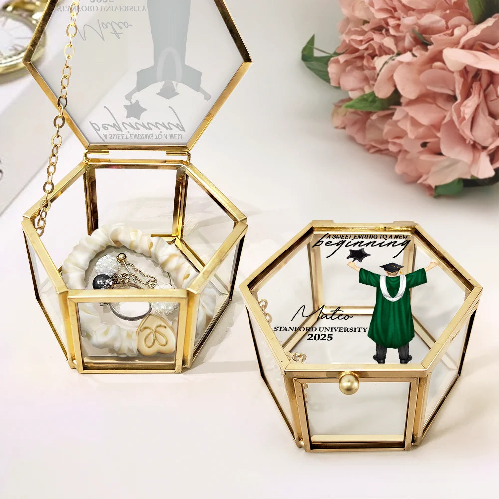 A Sweet Ending To A New Beginning - Personalized Glass Jewelry Box for Graduates Jewelry Box PopCulturePrints