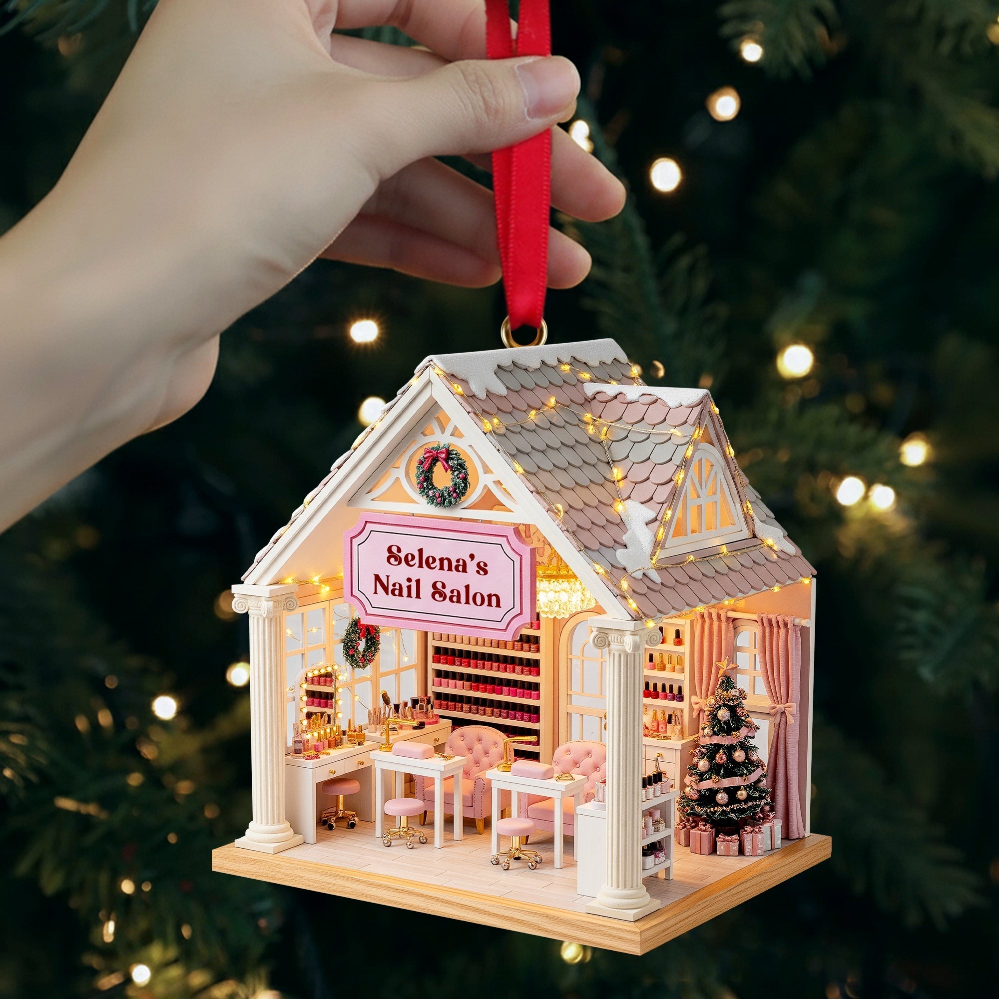 “Your Perfect Nail Retreat Awaits” - Nail Salon Miniature Acrylic Ornament - Personalized Gift for Her Ornament PopCulturePrints