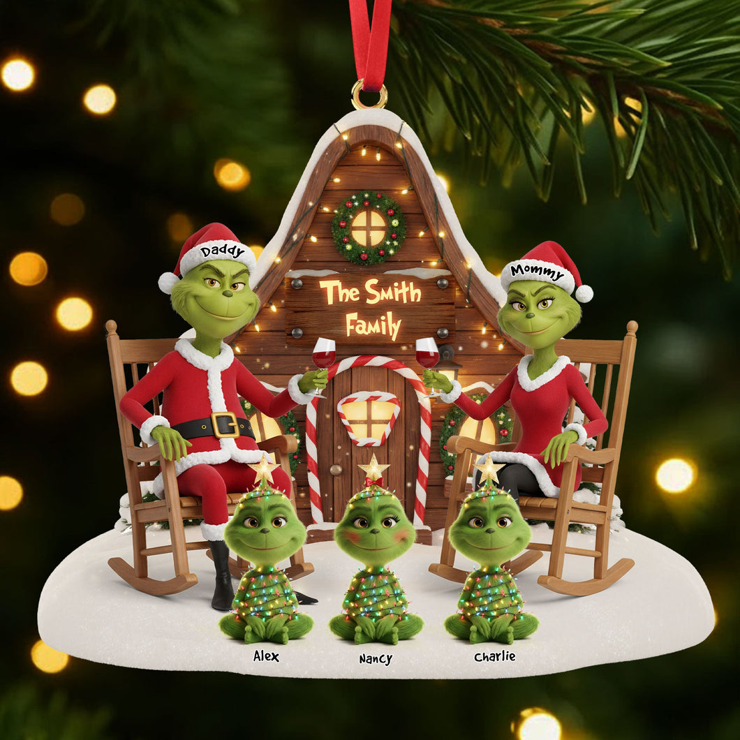 Celebrate Family Togetherness with Our Green Monster Family Ornament - A Personalized Christmas Decoration Ornament PopCulturePrints