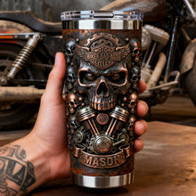 Load image into Gallery viewer, Ride with Attitude: Fierce Skull Motorcycle Tumbler - Personalized Gift for Bikers Tumbler Cup PopCulturePrints

