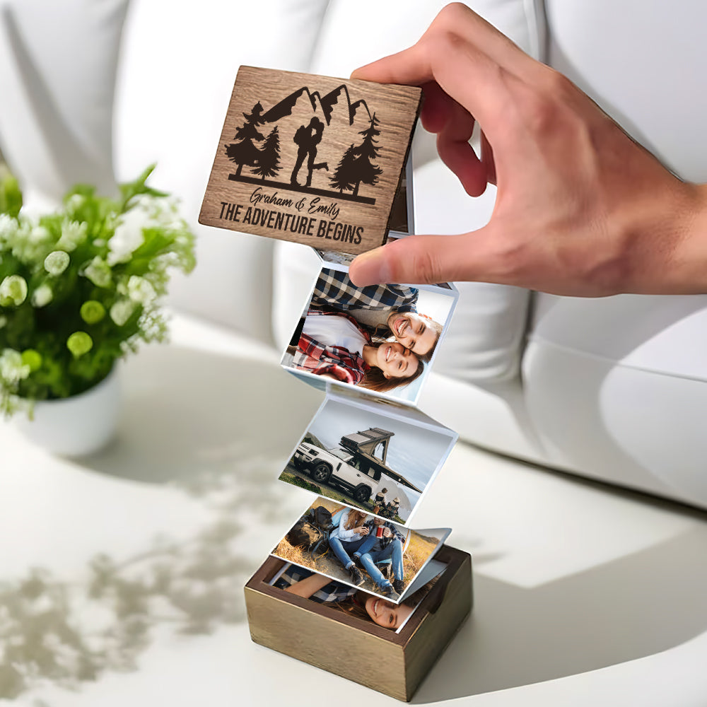 Personalized Wooden Photo Box for Couples - The Adventure Begins Wooden Photo Box PopCulturePrints