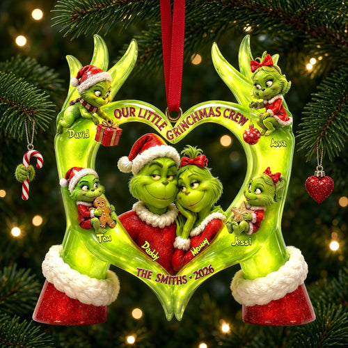 Celebrate Family with Our Little Grinchmas Crew - Personalized Christmas Ornament Ornament PopCulturePrints