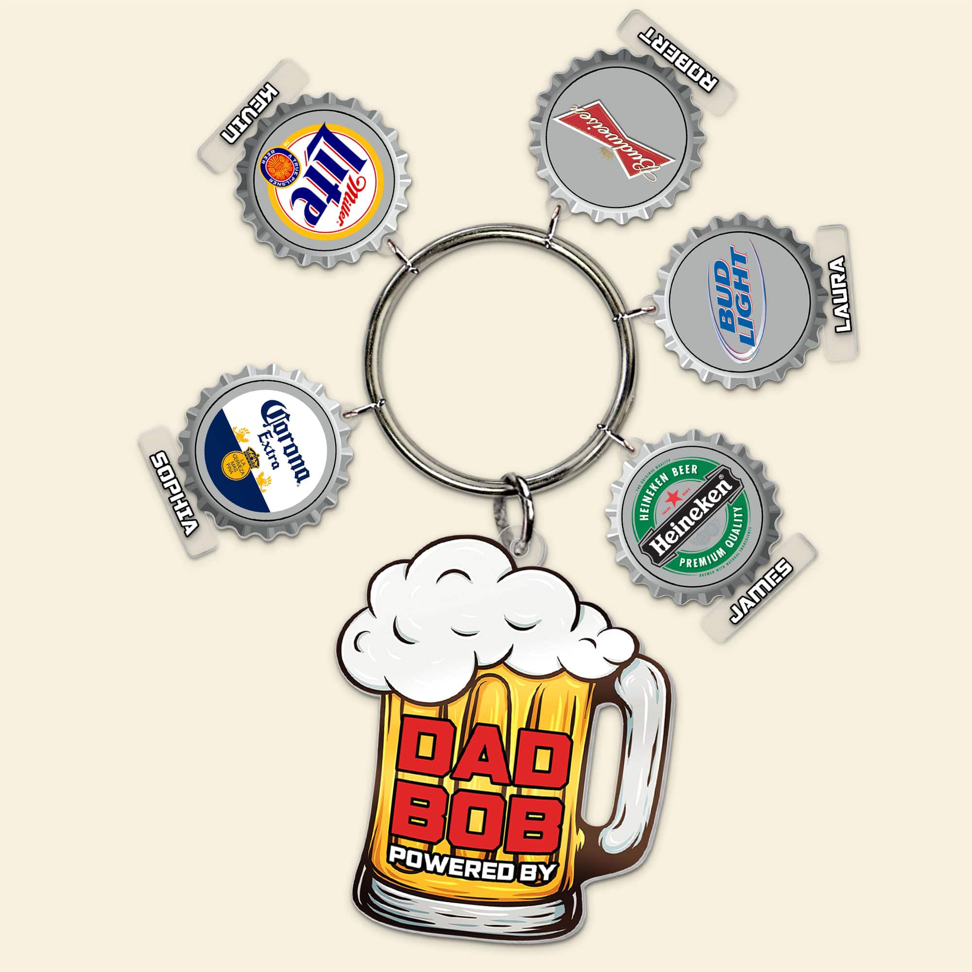 Personalized Dad Keychain with Custom Bottle Cap Charms Keychains PopCulturePrints