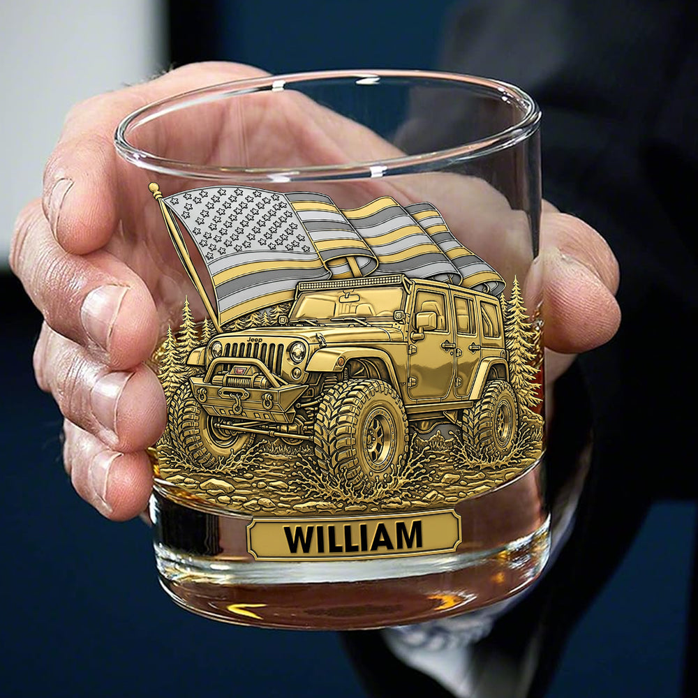 “Adventure Awaits!” - Trail Rider Whiskey Glass - Personalized Gifts For Off-road Lovers Whiskey Glass PopCulturePrints