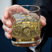 Load image into Gallery viewer, “Adventure Awaits!” - Trail Rider Whiskey Glass - Personalized Gifts For Off-road Lovers Whiskey Glass PopCulturePrints
