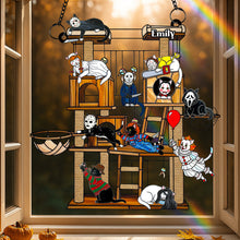 Load image into Gallery viewer, &quot;Celebrate the Spooky Season with Purr-fect Ghoulish Glam!&quot; - Spooky Cat Suncatcher Ornament, Personalized Gift for Cat Lovers &amp; Horror Fans Ornament PopCulturePrints
