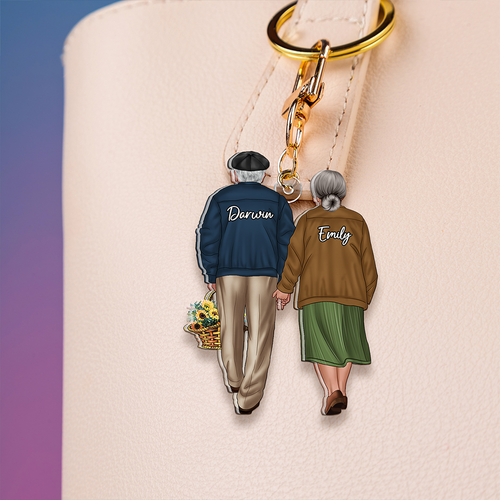 Unique Personalized Keychain for Old Couples - Hand in Hand Design | Valentine's Day Gifts Keychains PopCulturePrints
