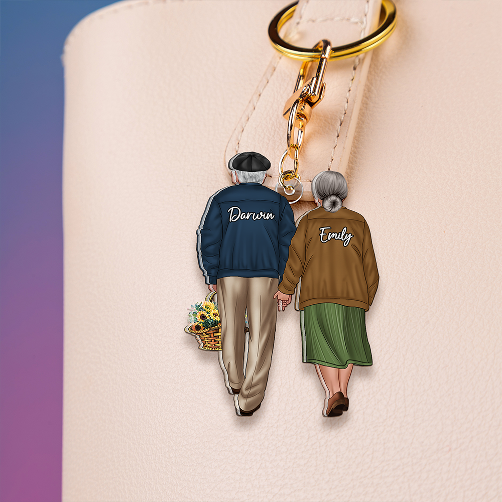Unique Personalized Keychain for Old Couples - Hand in Hand Design | Valentine's Day Gifts Keychains PopCulturePrints