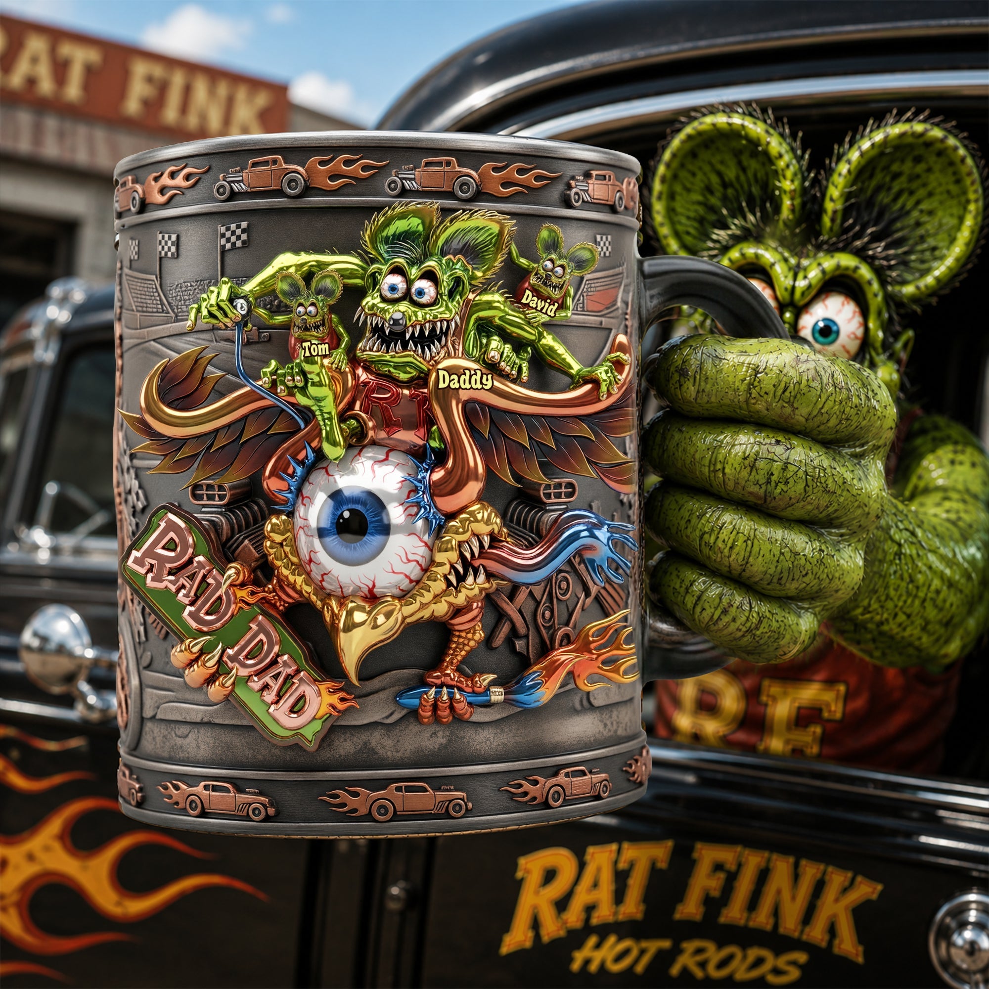 "Ride the Wild Side with Dad - Hot Rod Rad Dad Magic Mug - Personalized Gifts for Dads" Coffee Mug PopCulturePrints