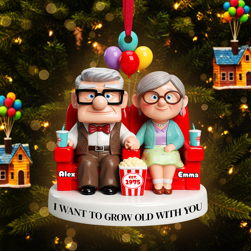 "I Want To Grow Old With You" - Personalized Old Couple Ornament - Unique Gift for Couples, Valentine's Day, Anniversaries, or Special Occasions Ornament PopCulturePrints