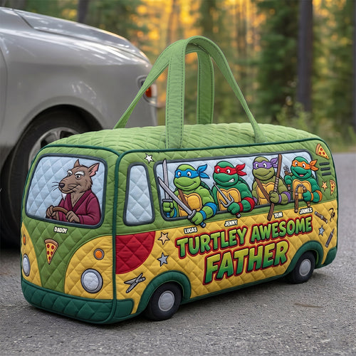 Turtley Awesome Father: Personalized Duffle Bag for Dads Quilted Duffle Bag PopCulturePrints