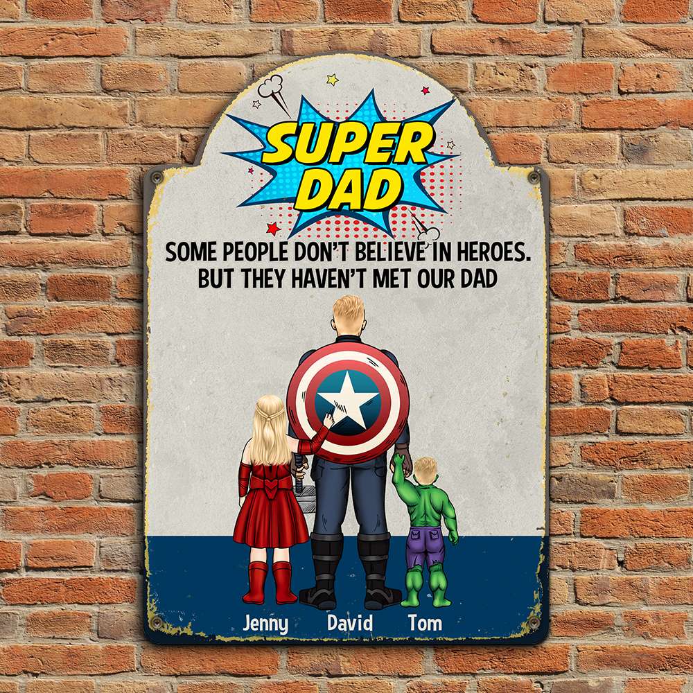 Super Dad Personalized Metal Sign with Kids Metal Signs PopCulturePrints