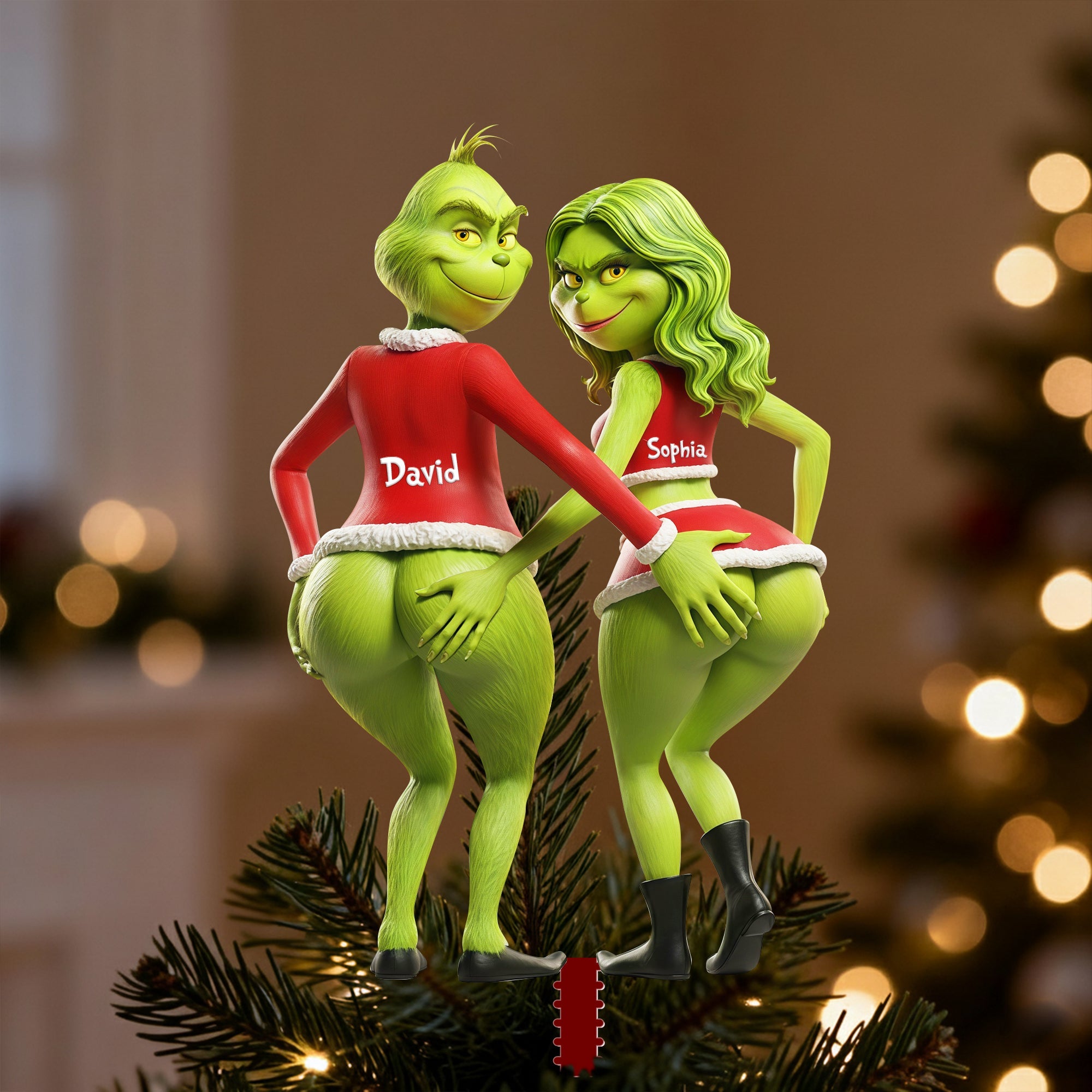 Flirty Grinch Christmas Tree Topper - Personalized Gift for Couples Ornament PopCulturePrints