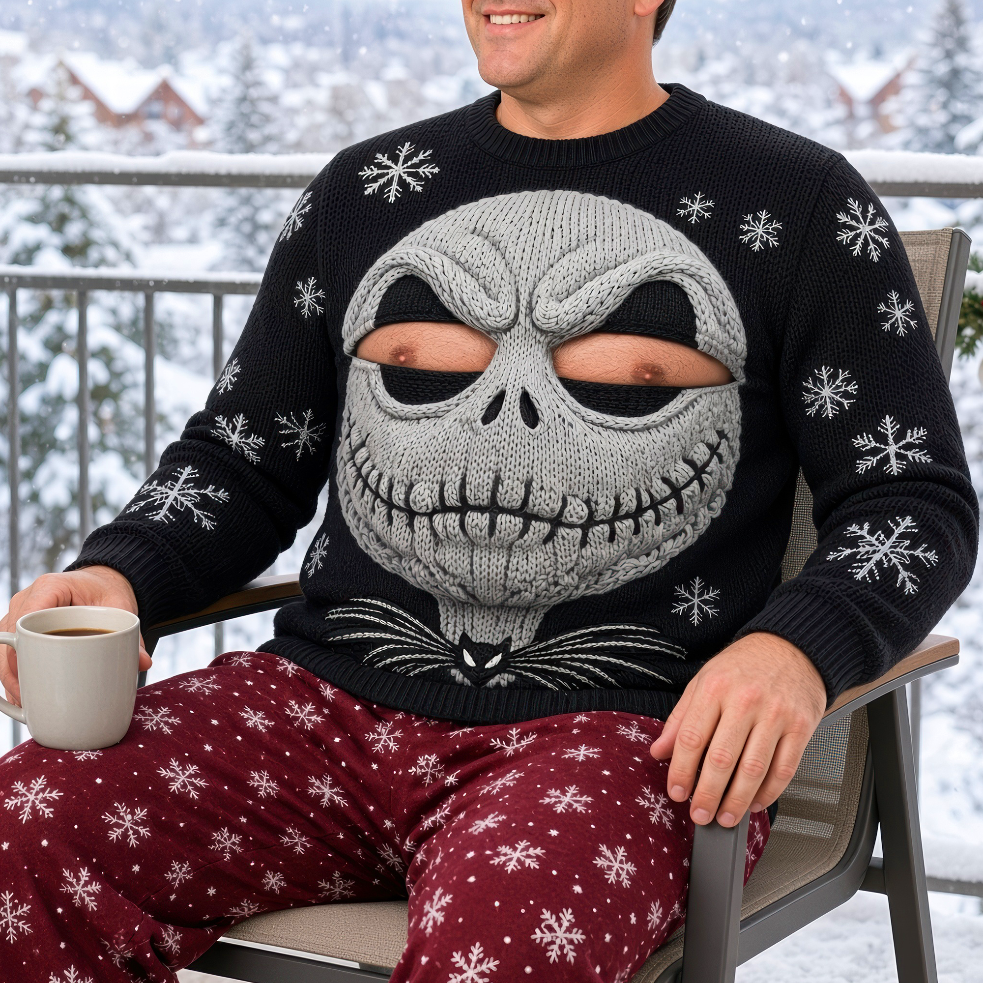 Spooky Fun Awaits! Naughty Skull Knitted Ugly Sweater - Custom Personalized Gift for Him AOP Products PopCulturePrints