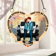 Load image into Gallery viewer, Personalized Couples Heart Ornament - God Blessed The Broken Road
