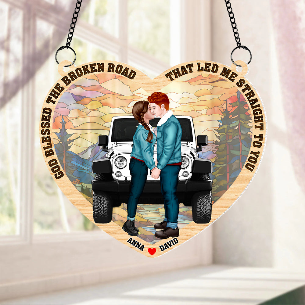 Personalized Couples Heart Ornament - God Blessed The Broken Road