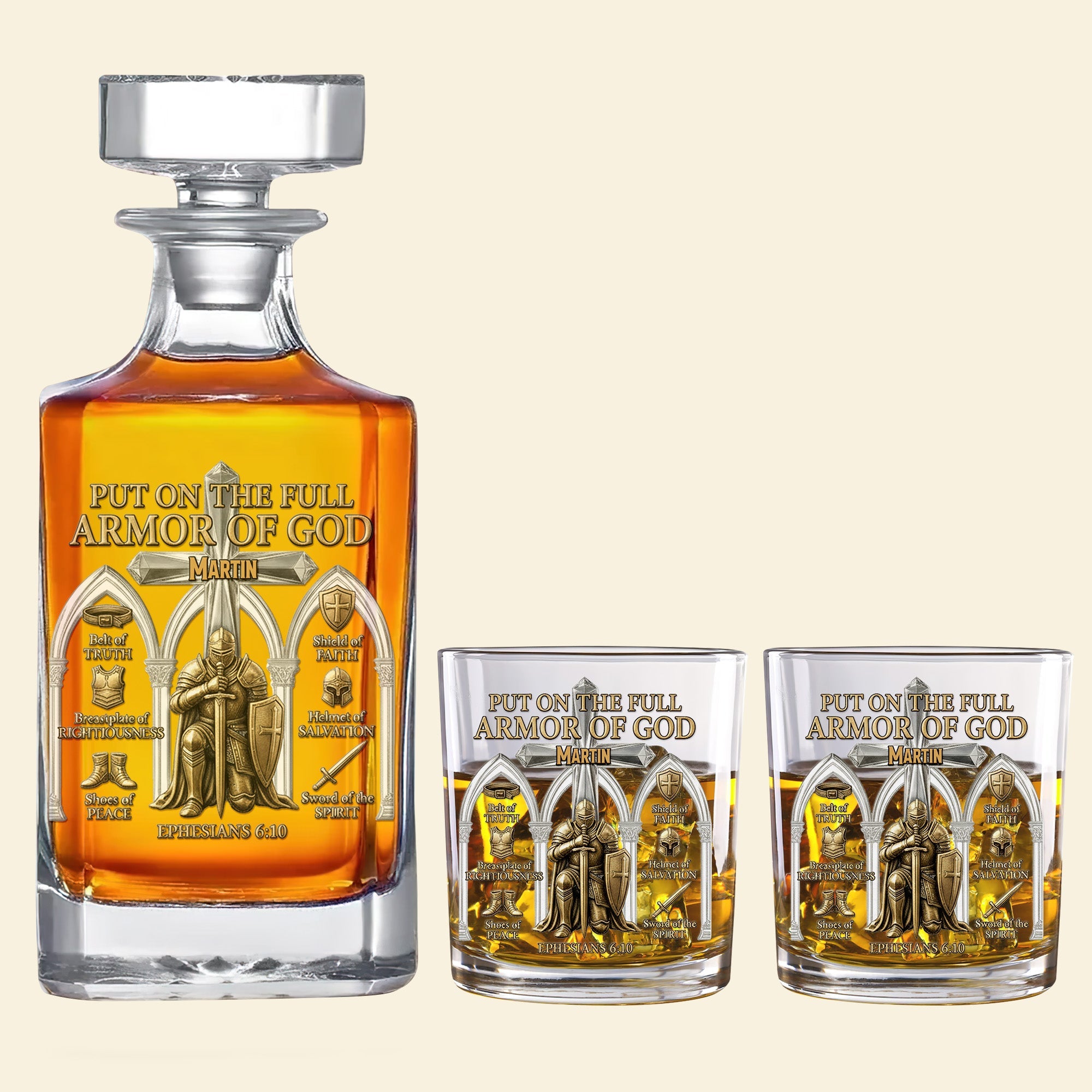"Put on the Full Armor of God" - Personalized Decanter Set for Christian Believers Bottle PopCulturePrints
