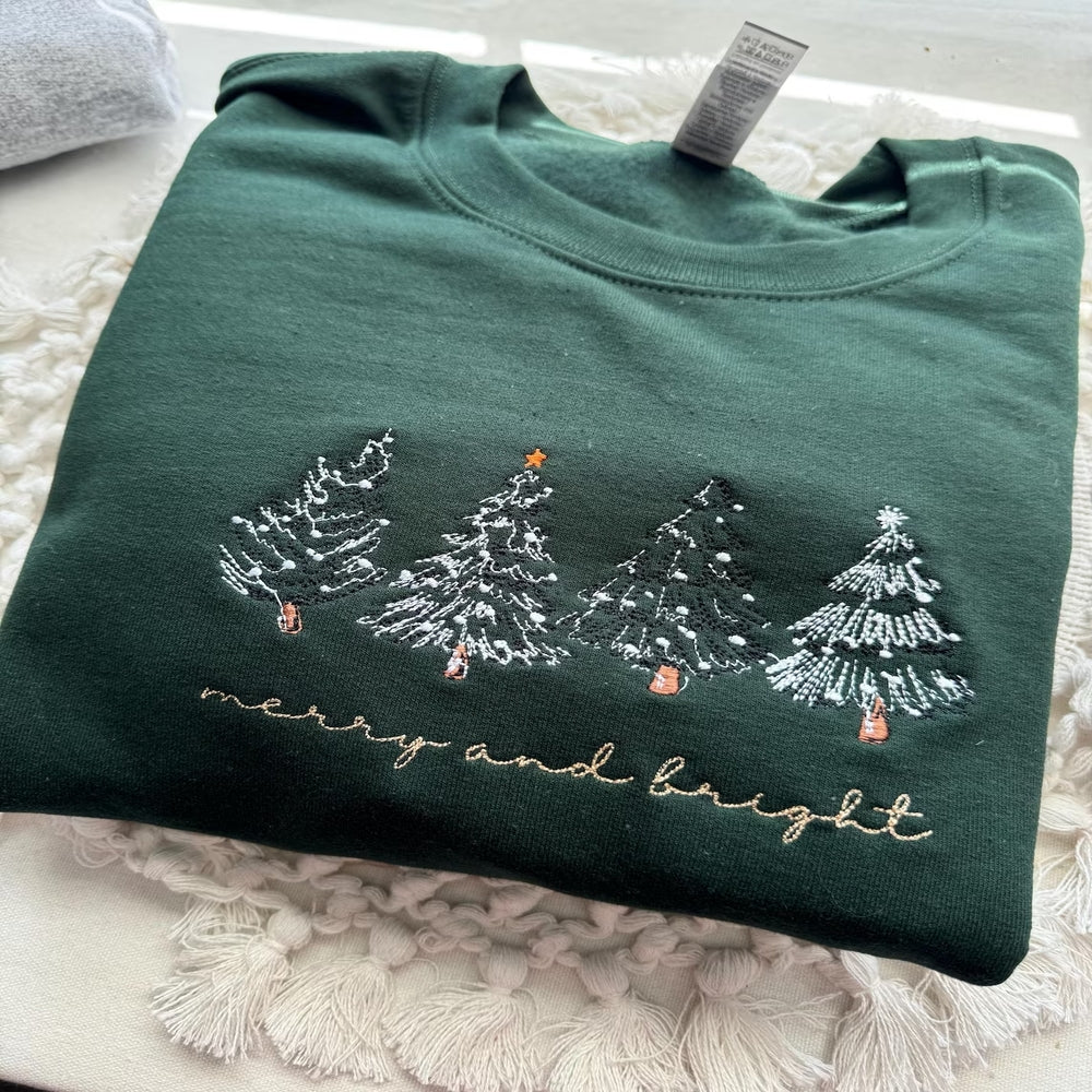 Festive Christmas Tree Embroidered Shirt - Merry and Bright