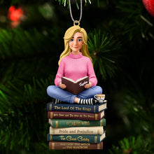 Load image into Gallery viewer, “For the Love of Books” - Personalized Book Lover Christmas Ornament - Custom Gift for Readers and Bibliophiles Ornament PopCulturePrints
