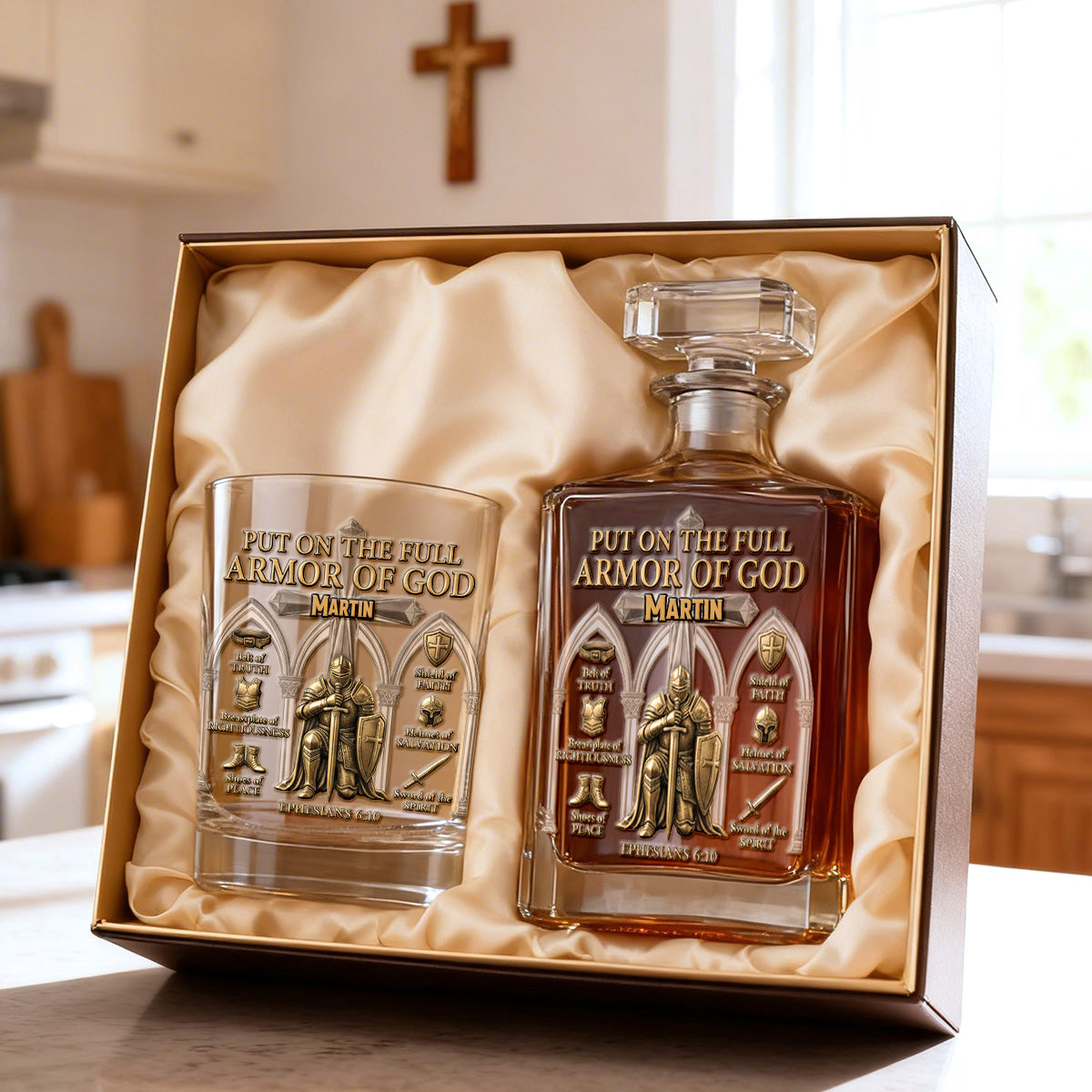 "Put on the Full Armor of God" - Personalized Decanter Set for Christian Believers Bottle PopCulturePrints