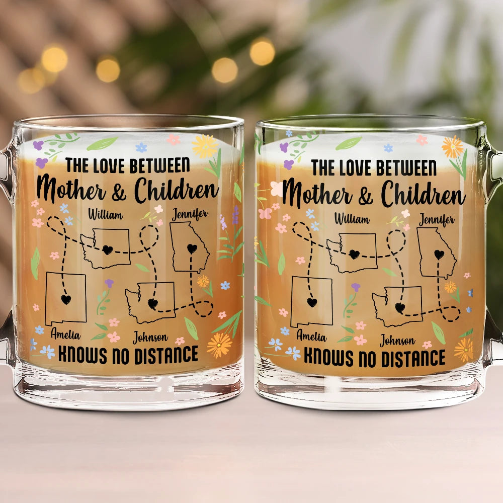 The Love Knows No Distance - Mother Daughter Personalized Glass Mug Glass Mug PopCulturePrints