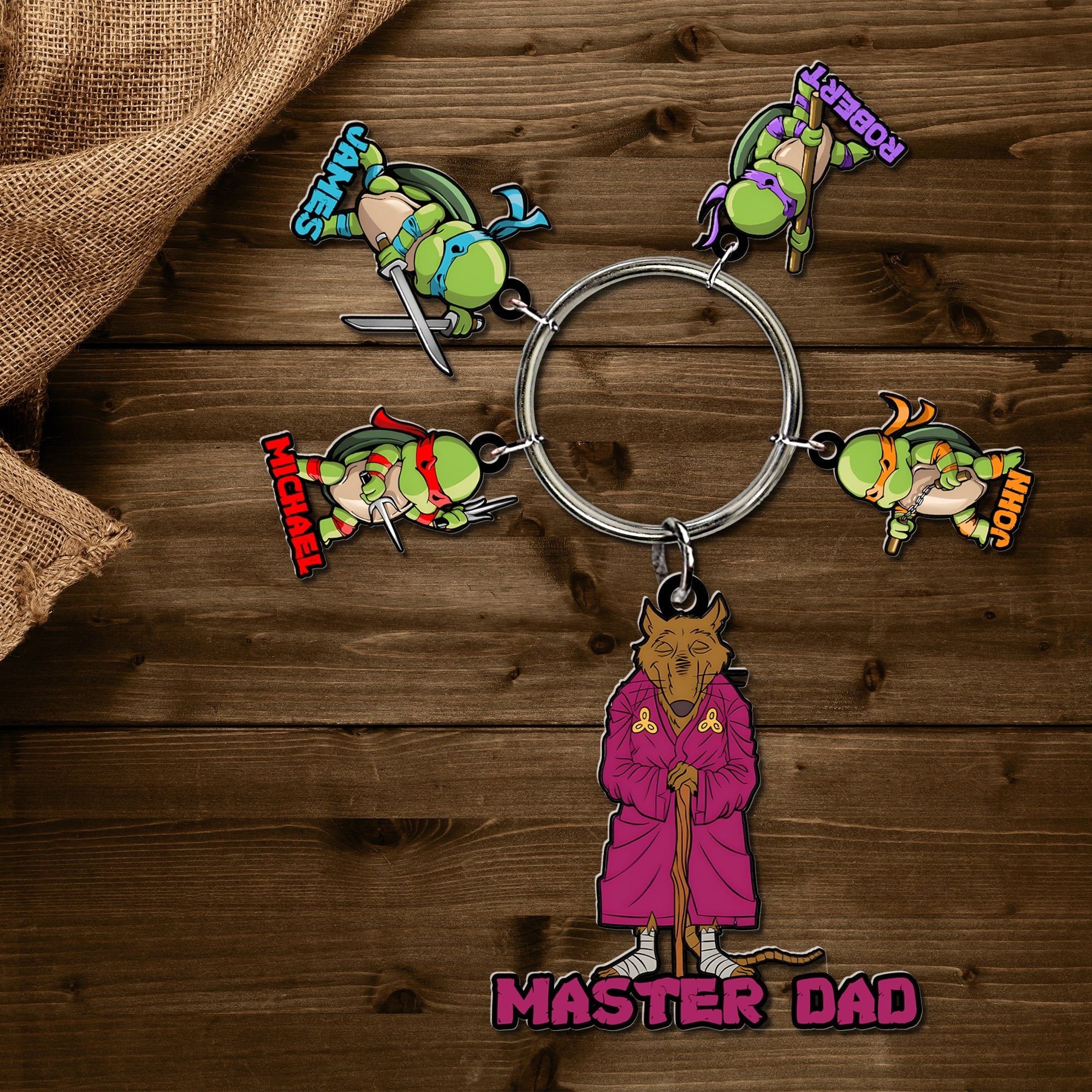 Personalized Master Dad Keychain with Ninja Charms Keychains PopCulturePrints