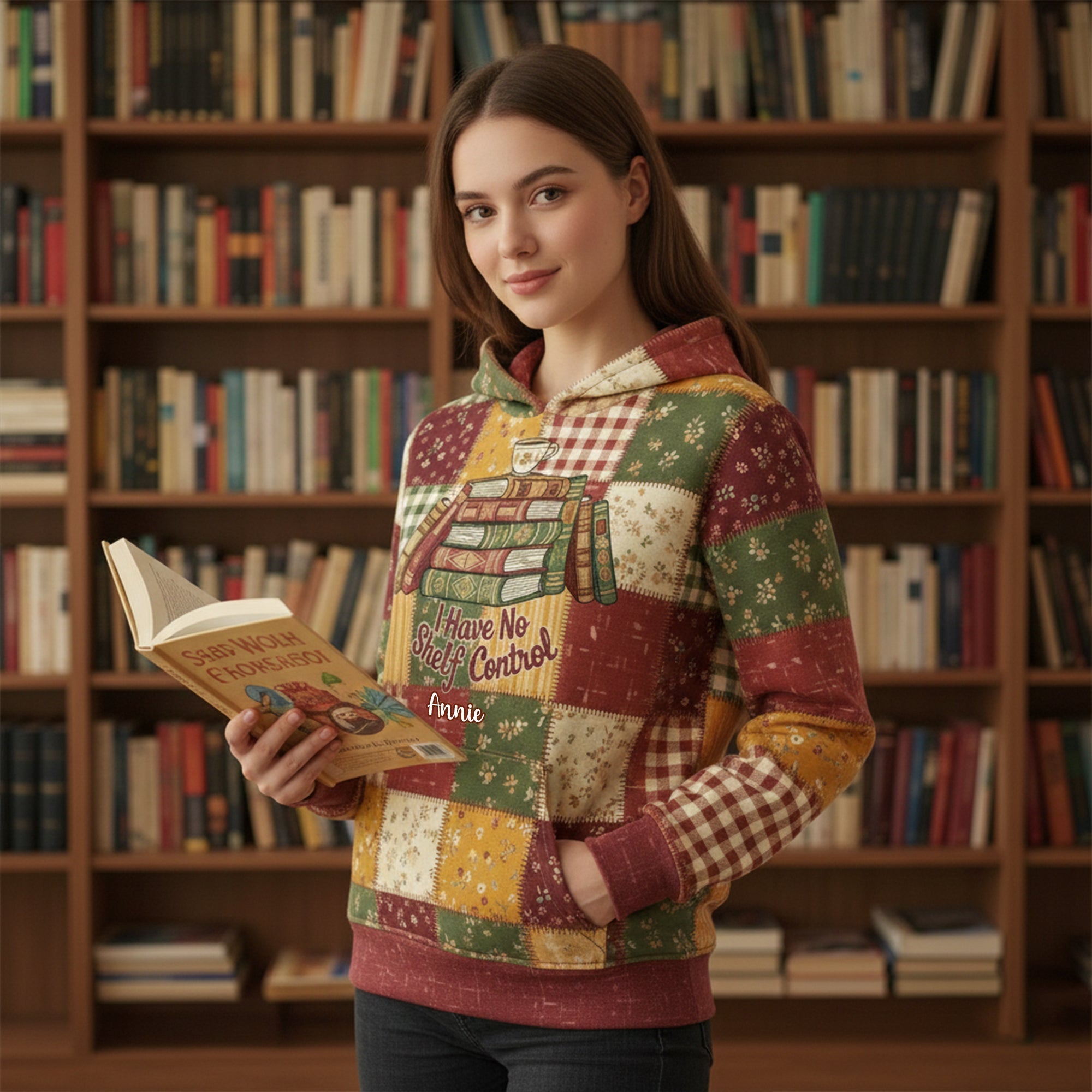 "I Have No Shelf Control" Comfy Reading Vibes Hoodie - Personalized Gifts for Book Lovers AOP Products PopCulturePrints