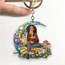 Load image into Gallery viewer, Personalized Keychain for Book Lovers - Girl Reading a Book Keychains PopCulturePrints
